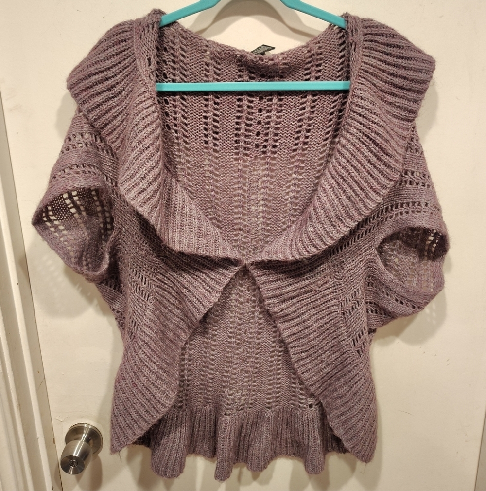 Willi Smith Purple Alpaca Blend Open Knit Cocoon Cardigan Sz XL Y2K Lightweight